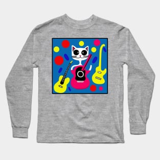 White Cat Guitar Rocker Long Sleeve T-Shirt